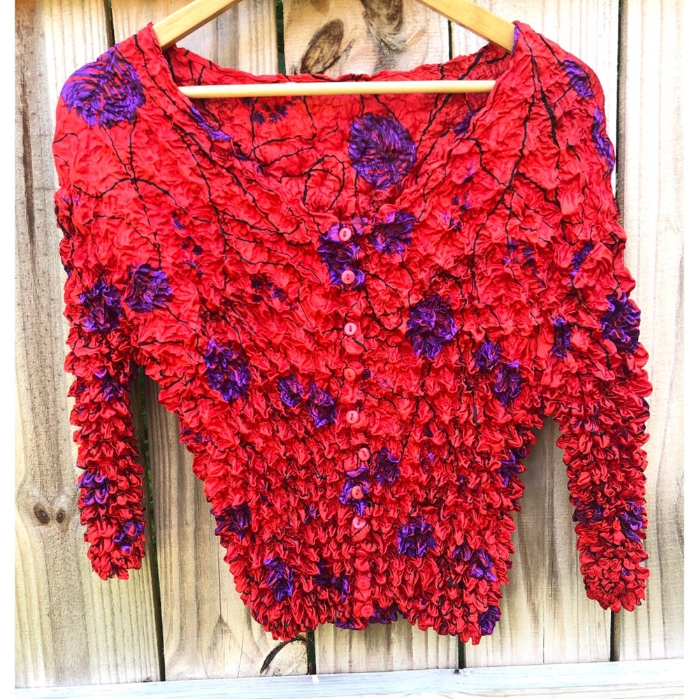 Y2K Red and Purple Magic Scarf/Popcorn V-NeckButton Down Cardigan